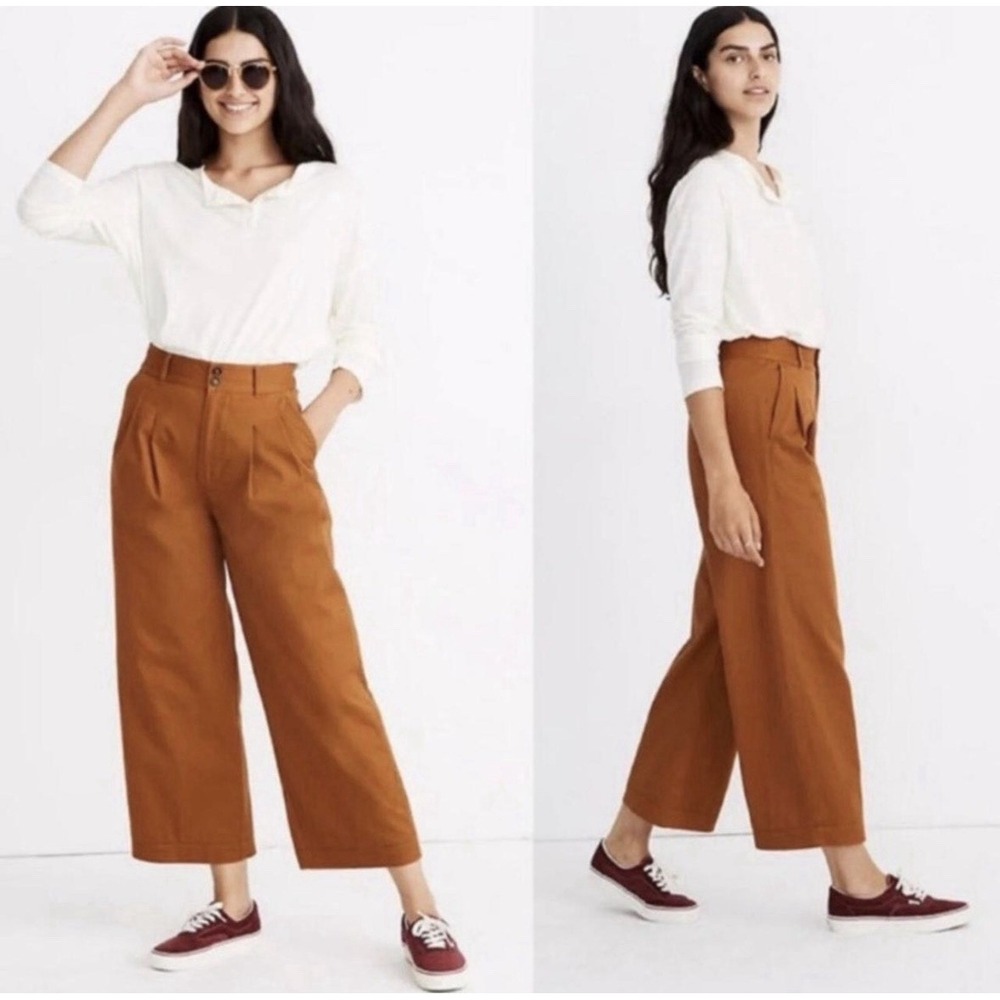 Madewell Women's Size 10 Pleated Wide-Leg Pants Cropped Orange Fall